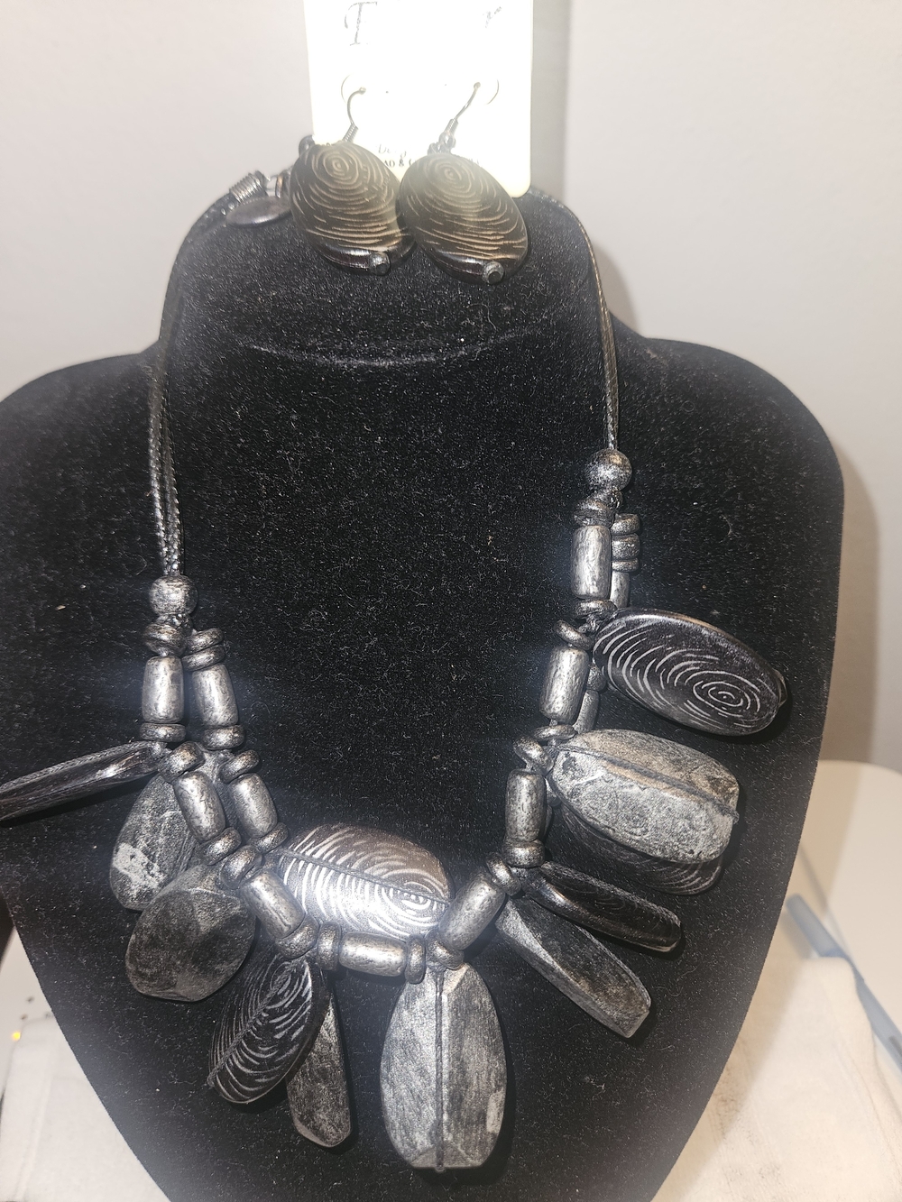 Statement Black and Silver Beaded Necklace and Earring Set